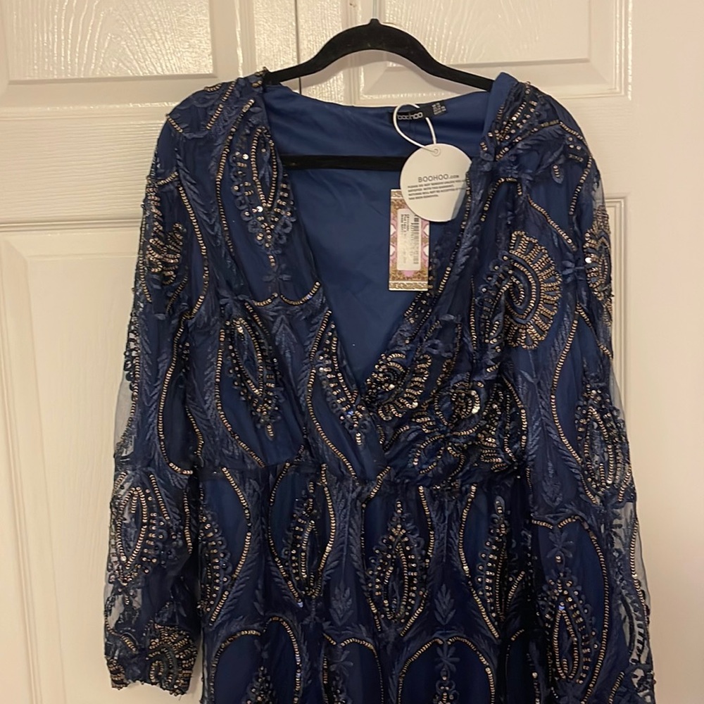Boohoo Plus Navy Lace + Sequin Dress - #New Year  #Birthday . US 14 - UK 18
